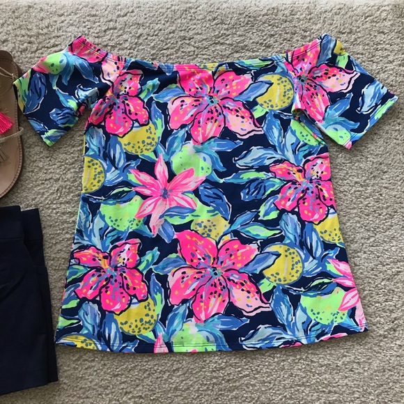 Lilly Pulitzer Floral Off-Shoulder Top - Pink, Blue, Green - Picture 2 of 5